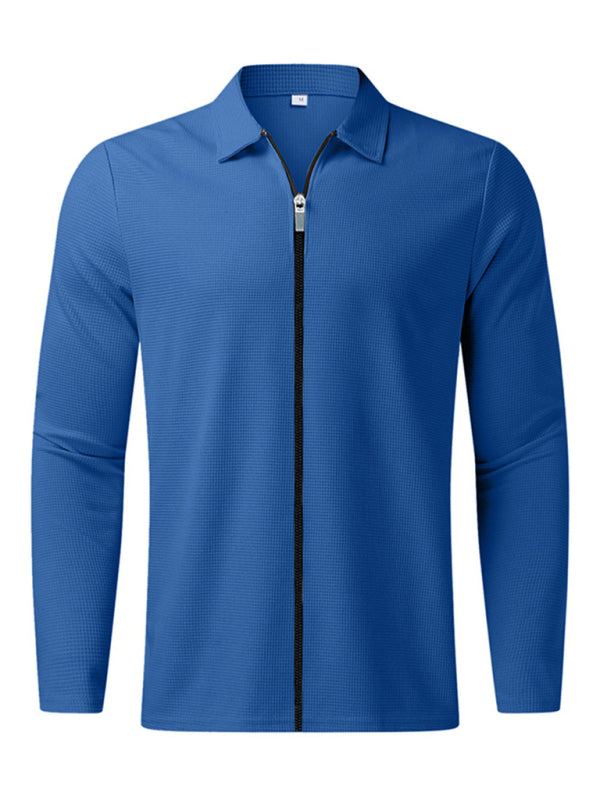 New Men's Waffle Zip Lapel Jacket Jacket Cardigan Tops
