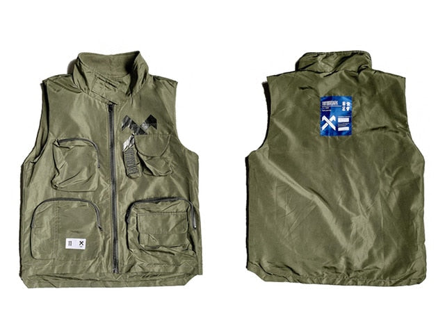 Vintage Letter Embroidered Mens Cargo Vests Streetwear 2019 Hip Hop Sleeveless Tops Harajuku Multi Pockets Coats