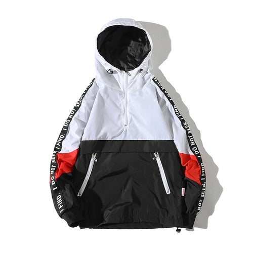 Spring Hip Hop Mens Hooded Windbreaker Jacket Patchwork Vintage Loose Track Hoodie Jacket Coats Streetwear Chaqueta hombre
